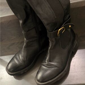 RUDSAK Black Leather Combat Boots with Gold Buckle